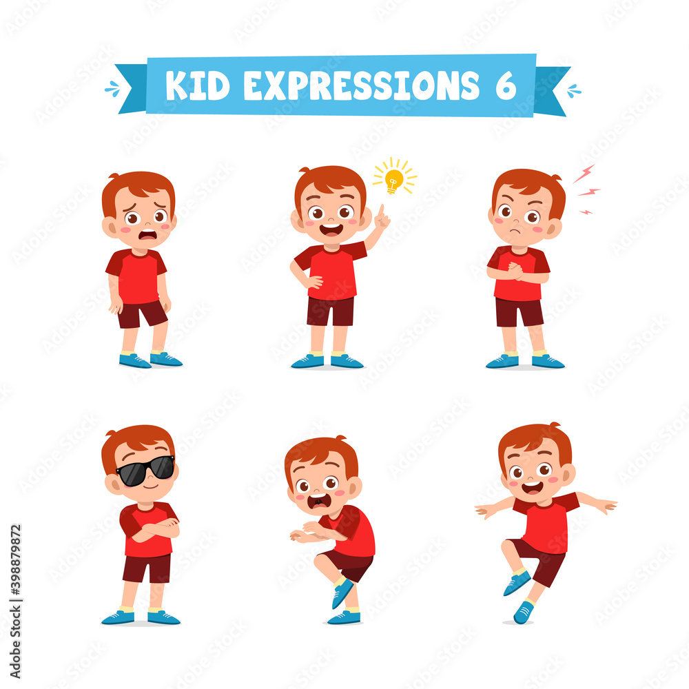 cute little kid boy in various expressions and gesture set cute little kid boy in various expressions and gesture set