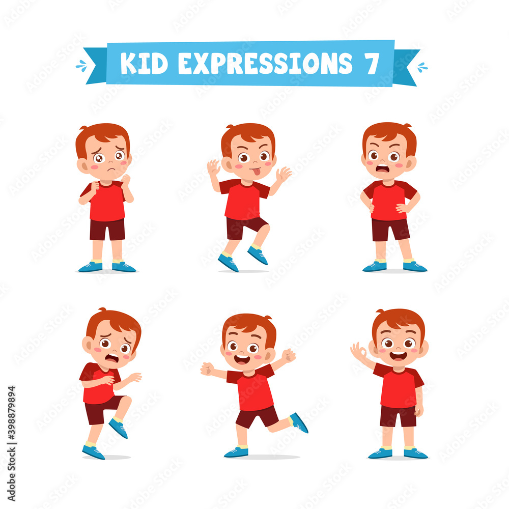 cute little kid boy in various expressions and gesture set cute little kid boy in various expressions and gesture set