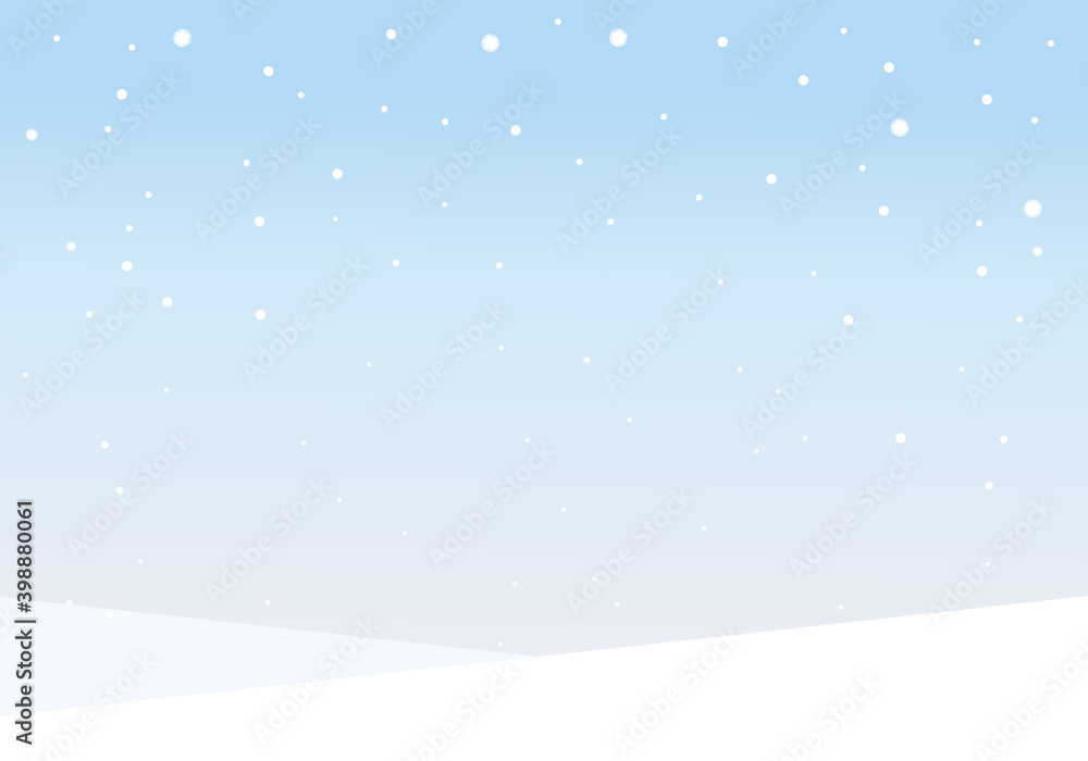 Christmas or New year banner with falling snowflakes on blue blur background vector illustration.