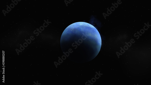 Blue ice planet art illustration. Big water planet with two moons. Popular space exploration project for future study astrology. One big alien world cartoon game design. Rare real world picture.