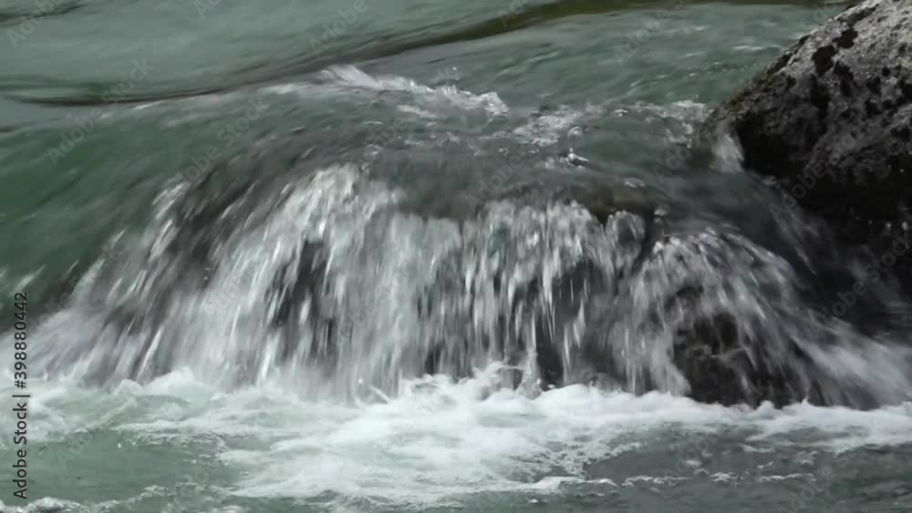Closeup of turbulent swirling Katun mountain river flowing fast, Altai Republic, Russia Closeup of turbulent swirling Katun mountain river flowing fast, Altai Republic, Russia