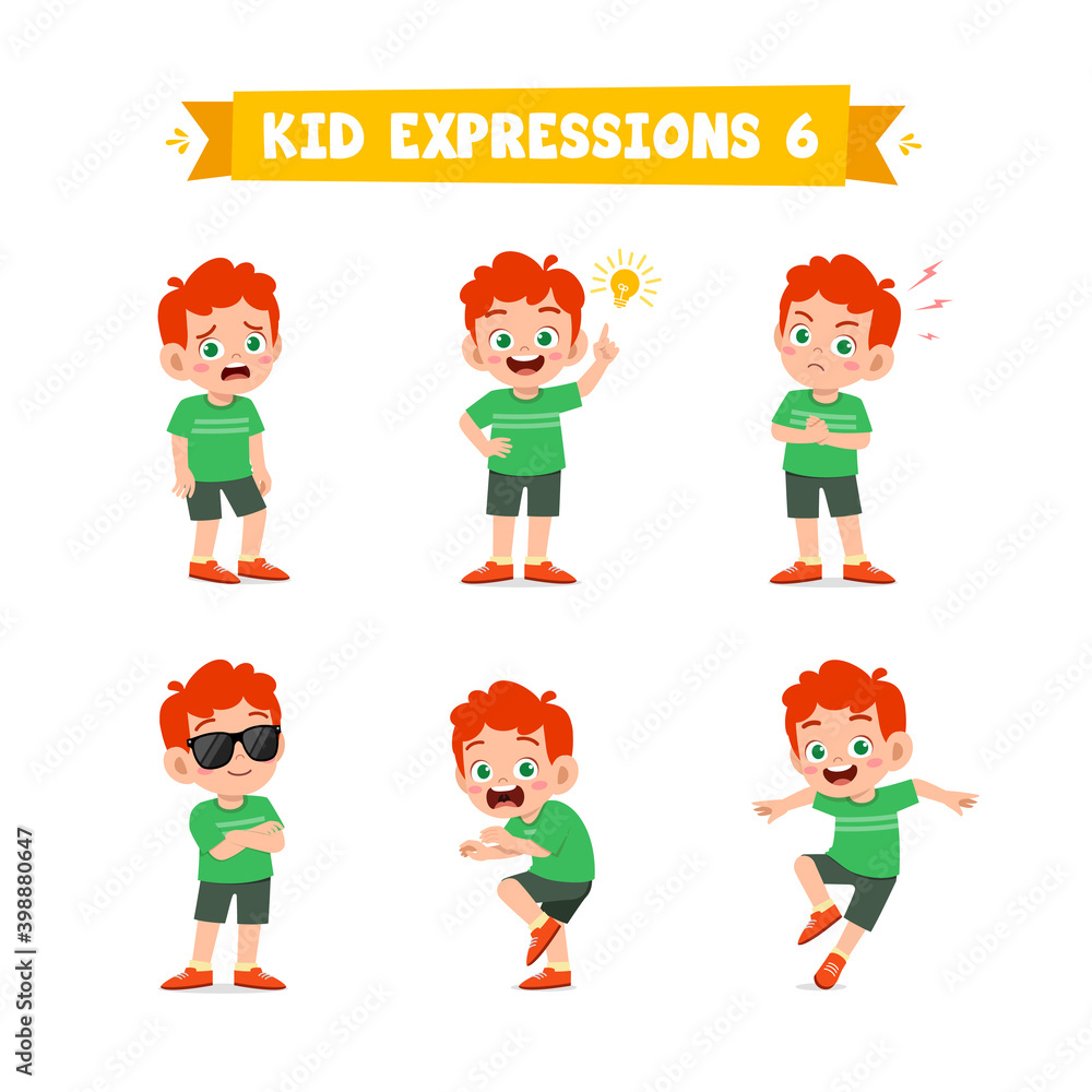 cute little kid boy in various expressions and gesture set cute little kid boy in various expressions and gesture set