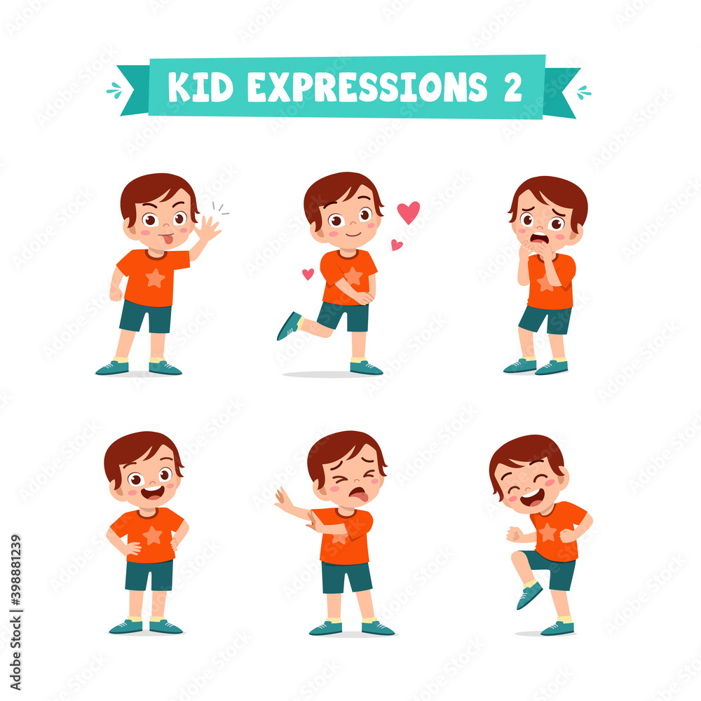 cute little kid boy in various expressions and gesture set cute little kid boy in various expressions and gesture set
