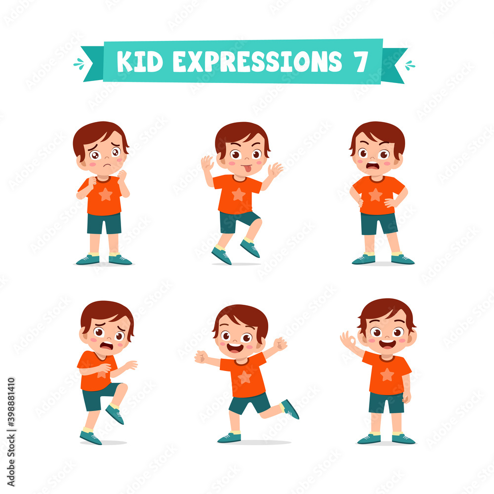 cute little kid boy in various expressions and gesture set cute little kid boy in various expressions and gesture set