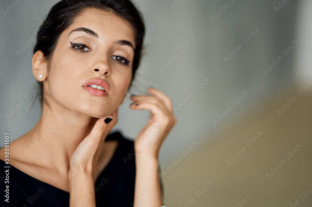 portrait romantic woman in evening dress makeup nail polish cropped view portrait romantic woman in evening dress makeup nail polish cropped view