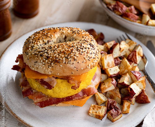 Bagel Breakfast Sandwich With Egg Bacon and Cheese