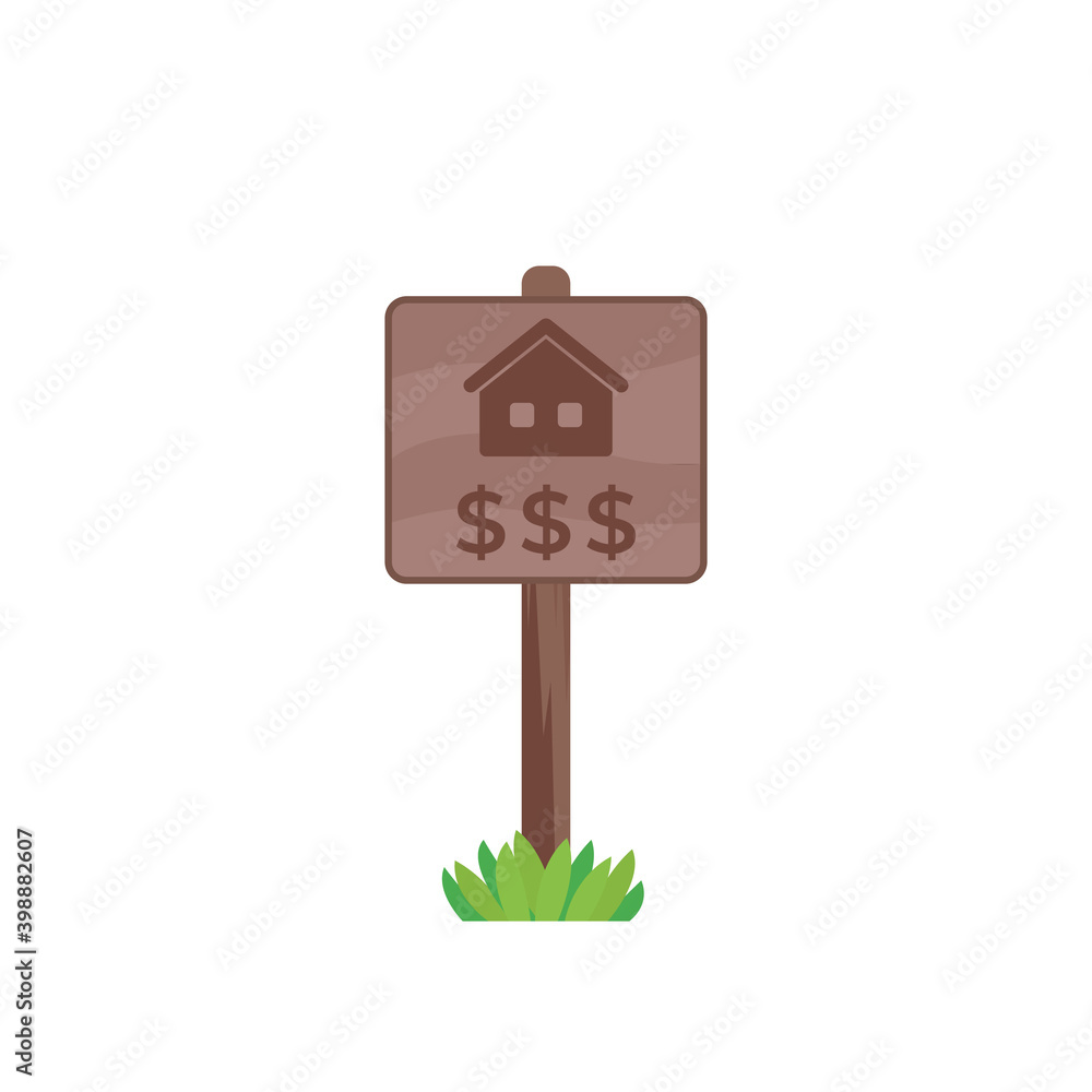 House for sale wooden sign, real estate vector