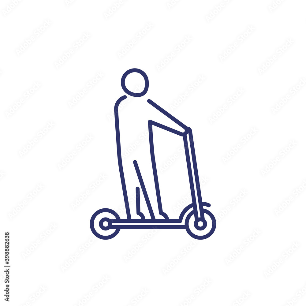 kick scooter line icon with man kick scooter line icon with man