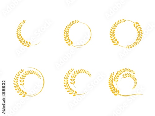 Agriculture wheat logo template and grain spikes set icons design