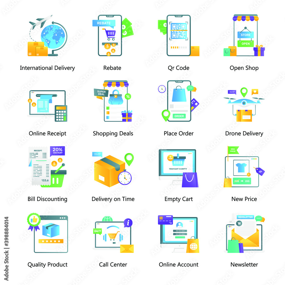 
Shopping Promotion and Shopping Website Gradient Vectors Pack 
