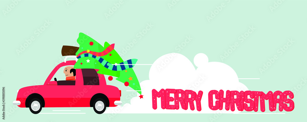Naklejka premium Merry Christmas happy journey vector illustration