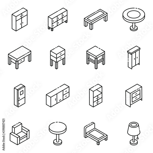 
Pack of Furniture Glyph Isometric Icons 
