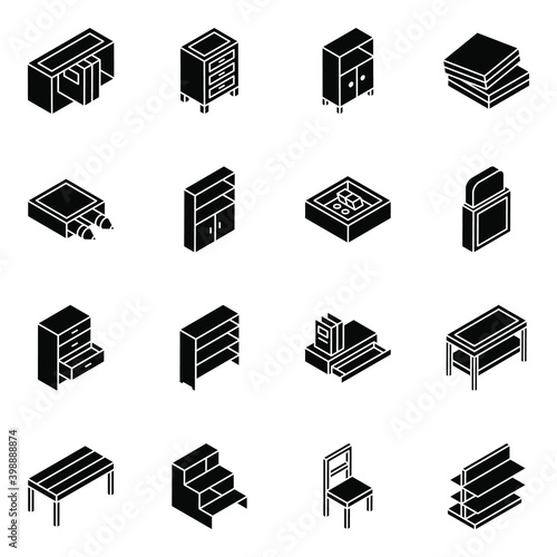 
School Interior Glyph Isometric Icons 
