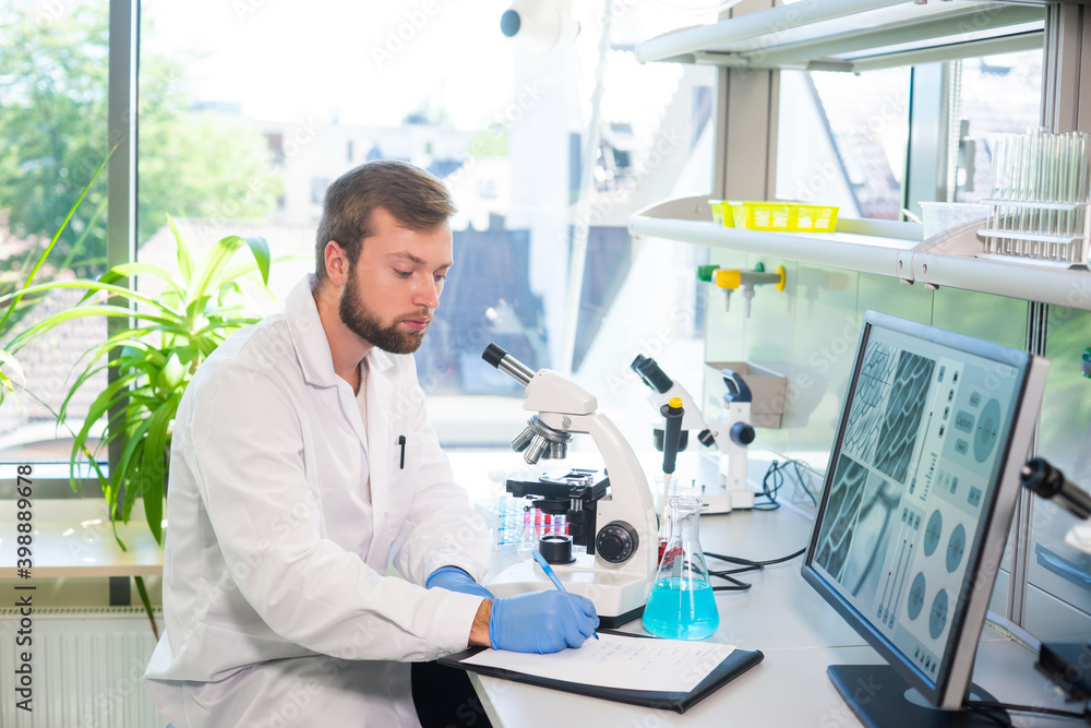 Scientist working in lab. Doctor making microbiology research. Laboratory tools: microscope, test tubes, equipment. Biotechnology, chemistry, bacteriology, virology, dna and health care. Scientist working in lab. Doctor making microbiology research. Laboratory tools: microscope, test tubes, equipment. Biotechnology, chemistry, bacteriology, virology, dna and health care.