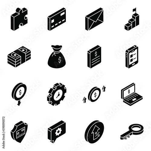 
Pack of Finance and Banking Glyph Isometric Icons 
