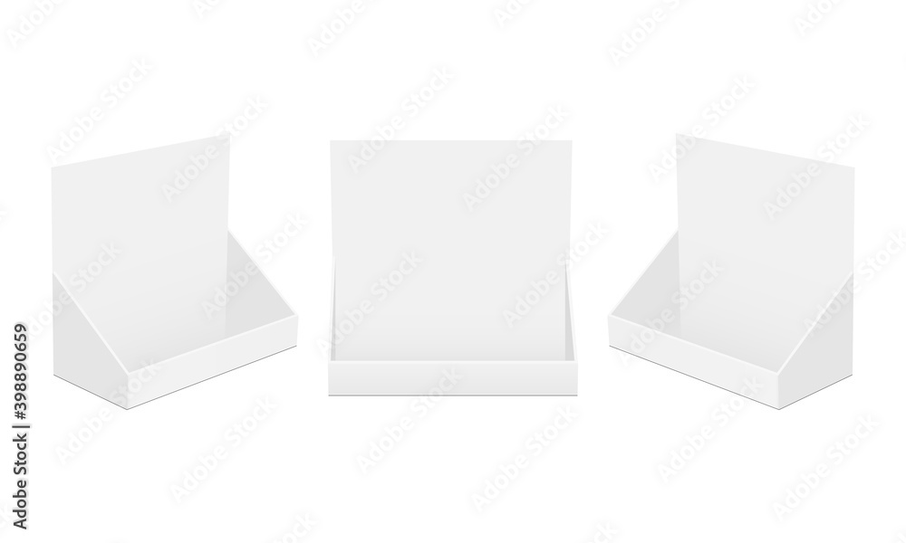 Set of Cardboard Display Boxes Isolated on White Background, Front and