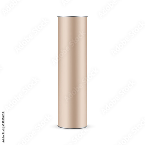 Cardboard Kraft Paper Tube Mockup Isolated on White Background, Front View. Vector Illustration