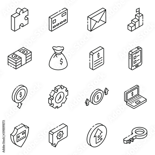 
Pack of Finance and Banking Glyph Isometric Icons 

