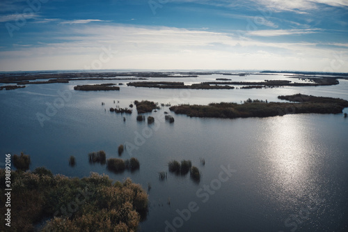 Irresistible floods on the Samara river on the dnieper in the evening light