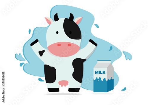 Cute cow with milk product Vector illustration