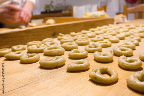 Taralli, typical salty biscuits handmade in southern Italy