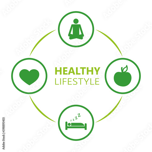 healthy lifestyle icons sleep apple yoga heart sport vector illustration EPS10