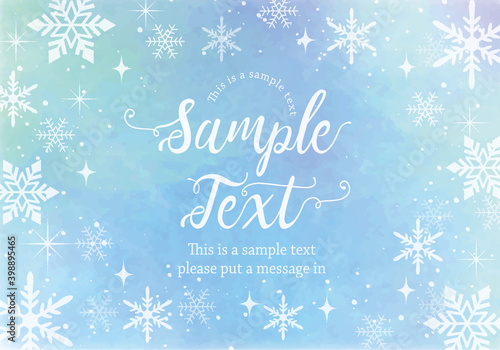 きらめく雪の結晶背景フレーム（水彩風）