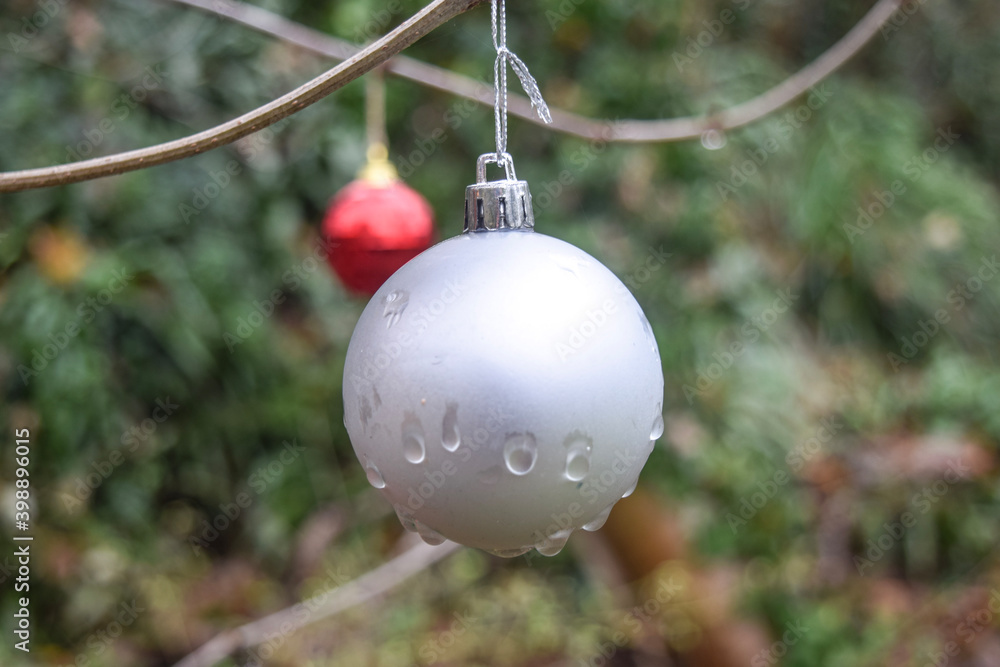 White christmas ball on a tree White christmas ball on a tree