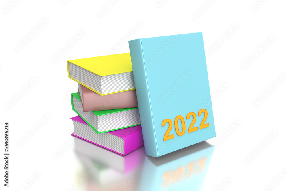 New Year 2022 Creative Design Concept with books - 3D Rendered Image New Year 2022 Creative Design Concept with books - 3D Rendered Image