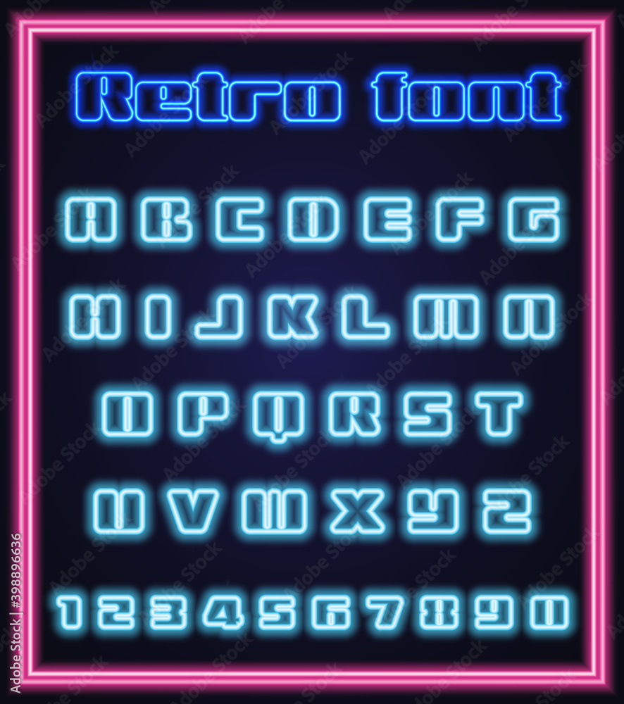 Glowing neon script with the English alphabet. Glowing neon script with the English alphabet.