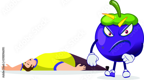 manghosteen character standing very rude in front of a dead man
