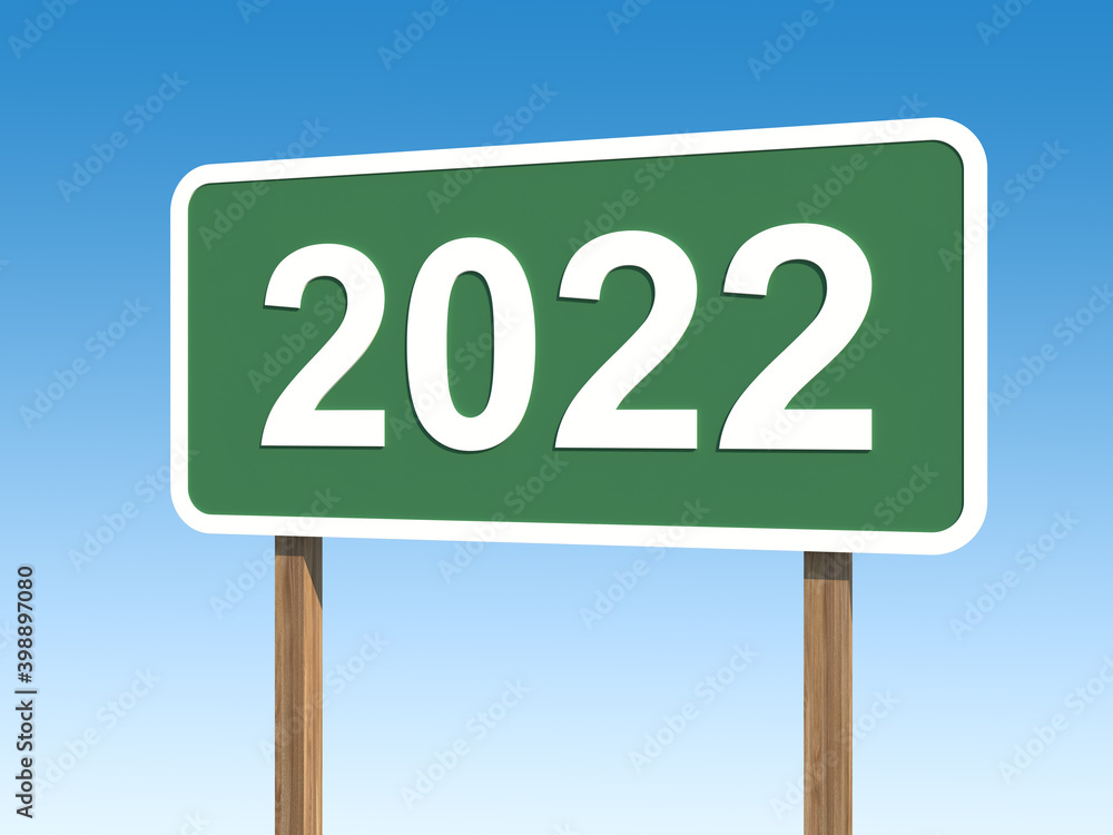 New Year 2022 Creative Design Concept with Sign Board - 3D Rendered Image New Year 2022 Creative Design Concept with Sign Board - 3D Rendered Image