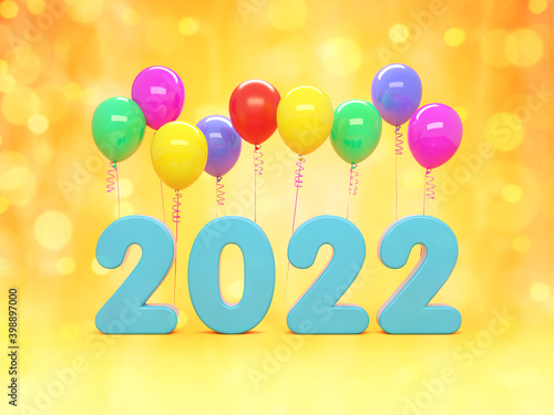 New Year 2022 Creative Design Concept with balloons - 3D Rendered Image 