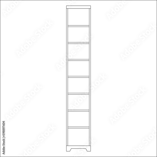 Vector illustration. Outline of a bookcase in the interior of a house or apartment. Isolated on a white background.