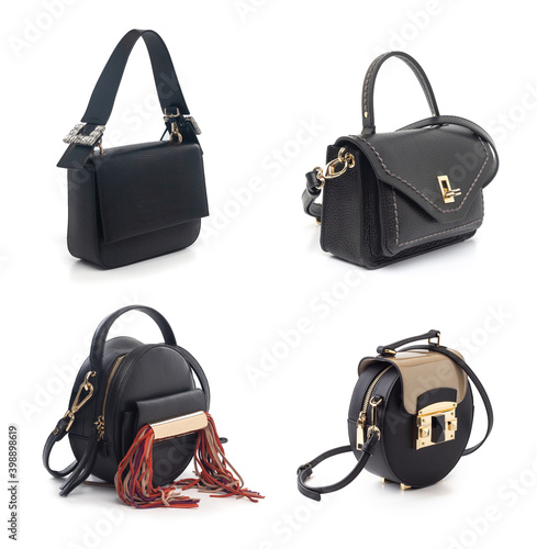 set of black leather purses purses isolated on white background (ID: 398898619)