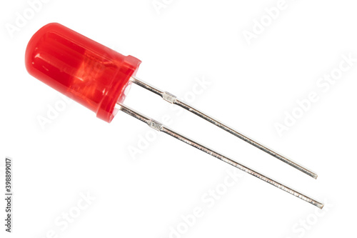 Macro shot electronic equipments LED for the project board. Closeup photo of a red light emitting diode (LED) isolated on white background photo