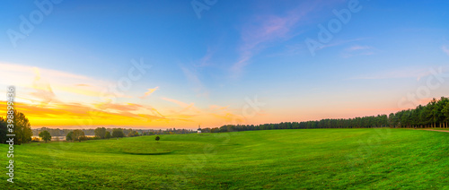 Willen Lakeside park at sunrise in Milton Keynes. England