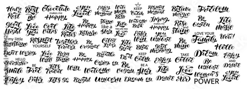 Set of lovely romantic quotes brush  lettering. Vector stock illustration for card or poster