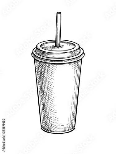 Ink sketch of drink in paper or plastic cup.