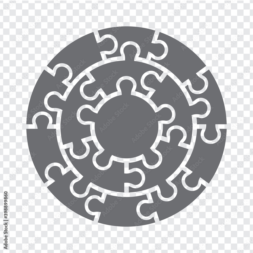 Simple icon circle puzzle in gray. Simple icon puzzle of the fifteen elements and center on transparent background. EPS10. Simple icon circle puzzle in gray. Simple icon puzzle of the fifteen elements and center on transparent background. EPS10.