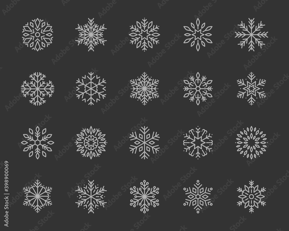 set of snowflake thin line icons, christmas, new year, snow set of snowflake thin line icons, christmas, new year, snow