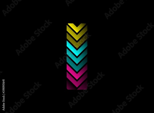 H letter font logo with cmyk color. Dynamic split blue, pink, yellow color on black background. For social media,design elements, creative poster, brand label and more