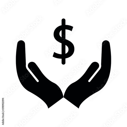 save money icon, salary money, invest finance, hand holding dollar. symbols on white background. vector illustration on white background
