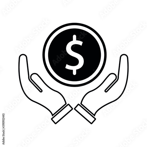 save money icon, salary money, invest finance, hand holding dollar. symbols on white background. vector illustration on white background