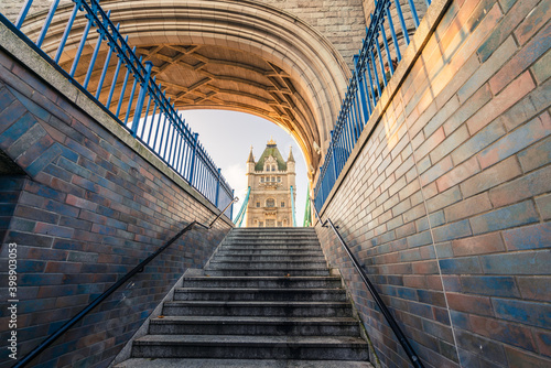 Steps to Tower Bridge in London. England 