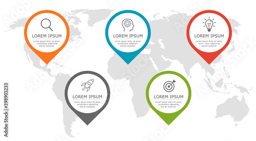Business infographic Vector with 5 steps. Used for presentation,information,education,connection,marketing, project,strategy,technology,learn,brainstorm,creative,growth,abstract,stairs,idea,text,work.
