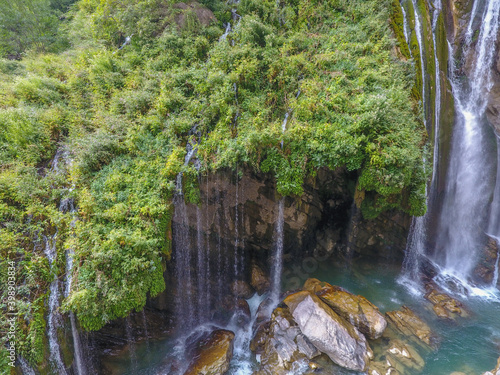 waterfall flowing in nature, cascade, cascade between rocks. Hakkari in Turkey
