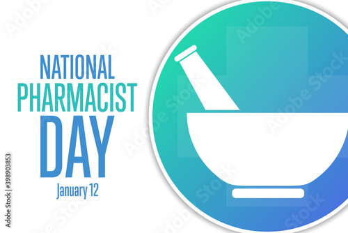 National Pharmacist Day. January 12. Holiday concept. Template for background, banner, card, poster with text inscription. Vector EPS10 illustration.