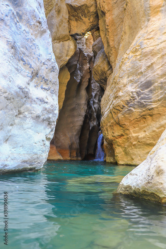waterfall flowing in nature, cascade, cascade between rocks. Hakkari in Turkey
