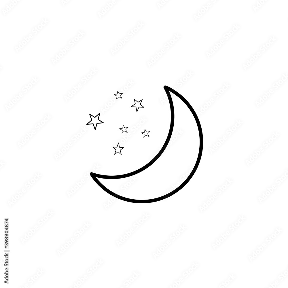 moon and stars icon on white background. Vector illustration in flat cartoon design. Use for webpage, banner, poster, app, graphic. moon and stars icon on white background. Vector illustration in flat cartoon design. Use for webpage, banner, poster, app, graphic.